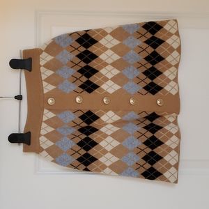 NWT MAJE JILINA ARGYLE JACQUARD-KNIT WOOL-BLEND MINI SKIRT